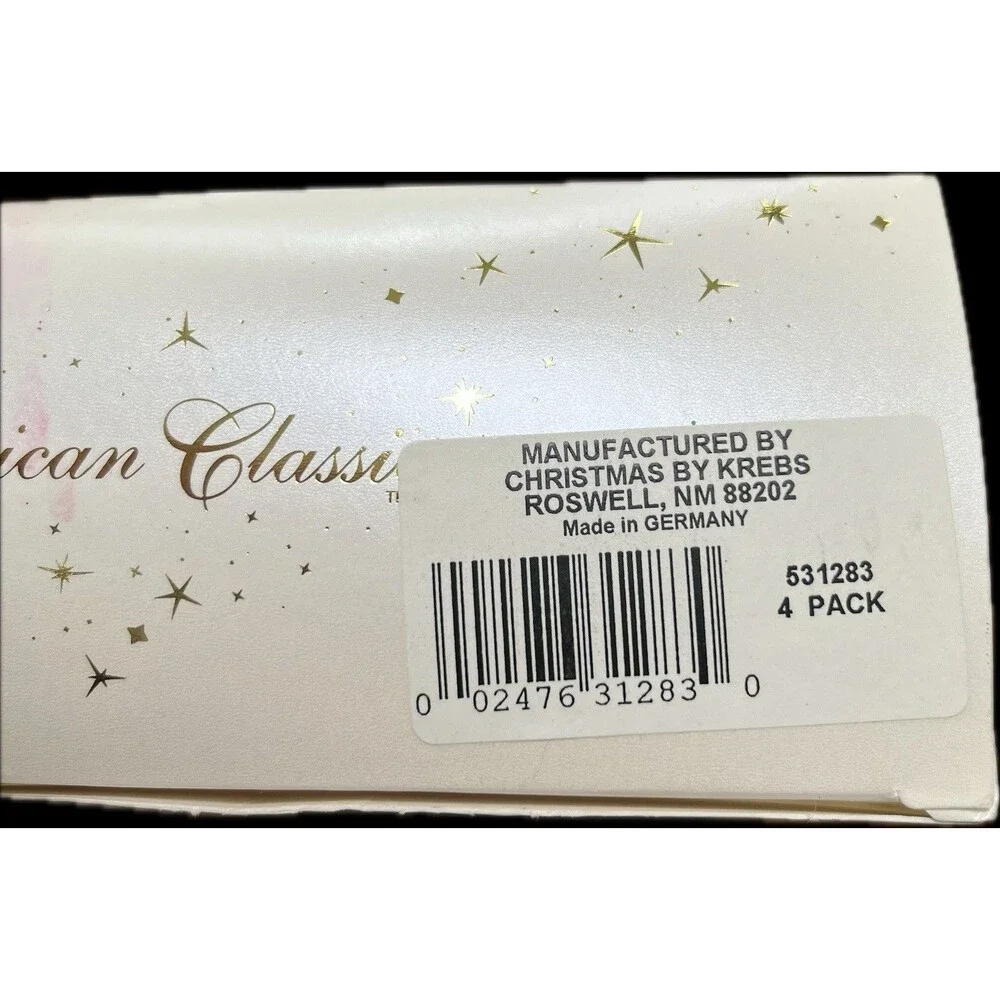 4 Christmas By Krebs Ornaments Clear Glass Gold Glitter Leaves Foliage